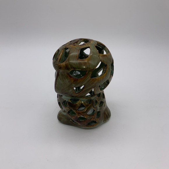 Small Ceramic Shabby Sage Green Brown Owl Sculpture Potpourri Holder Figurine 4” - Picture 6 of 9